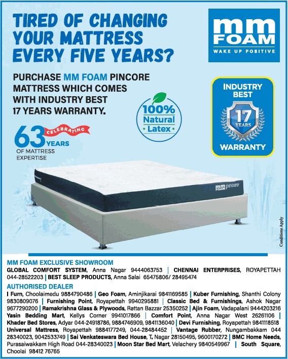 MM Foam mattress in Chennai